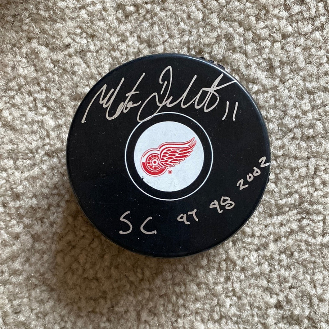 Matthieu Dandenault - Autographed Puck Detroit Red Wings