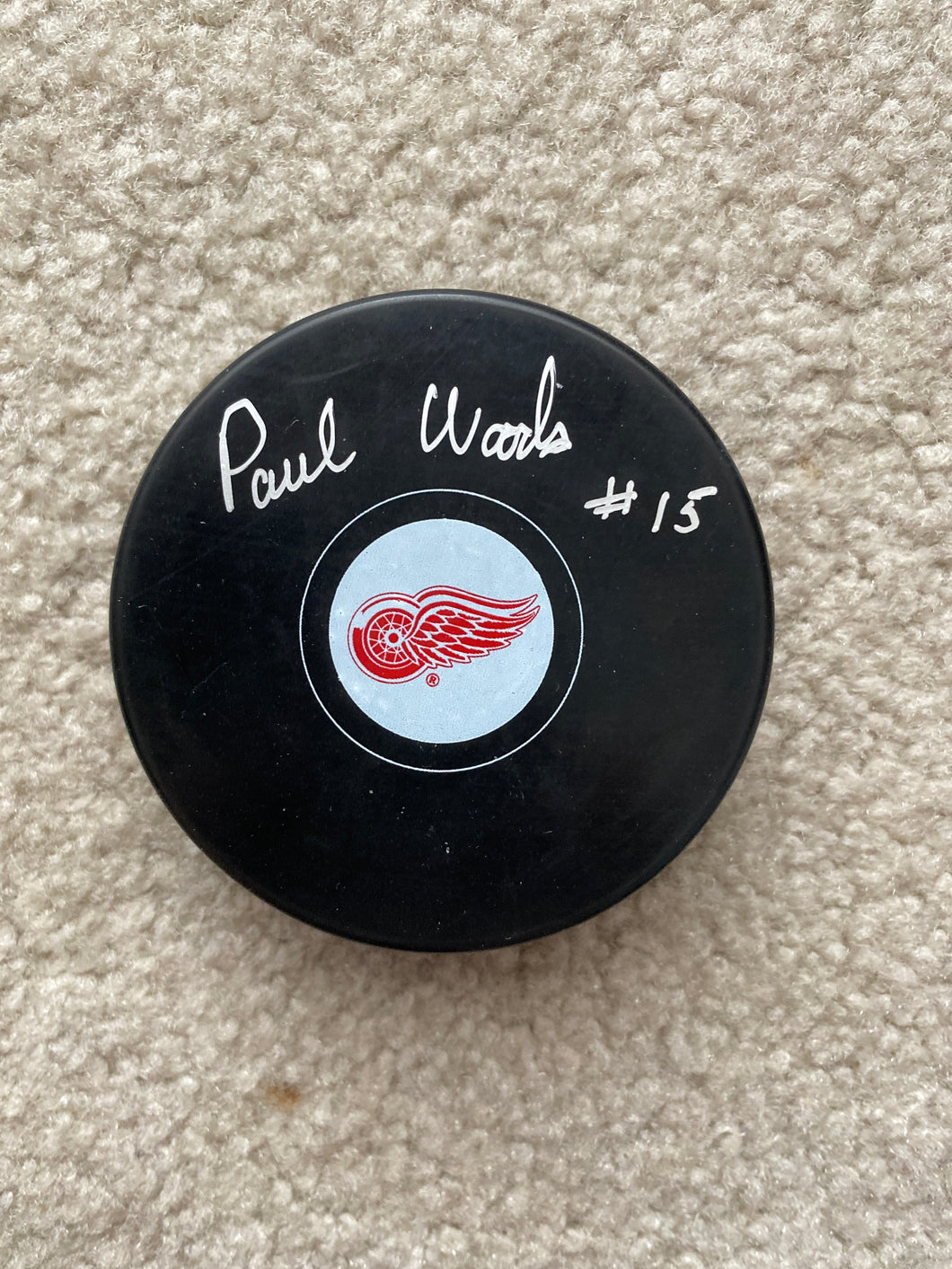 Paul Woods - Autographed Puck - Detroit Red Wings