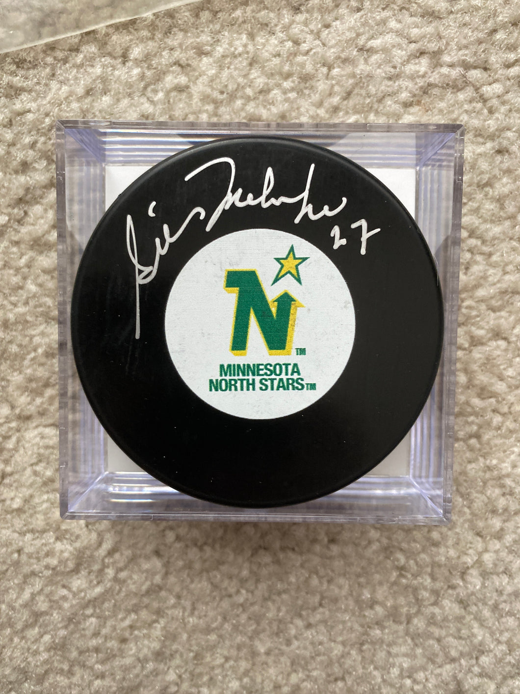 Gilles Meloche - Autographed Puck - Minnesota North Stars