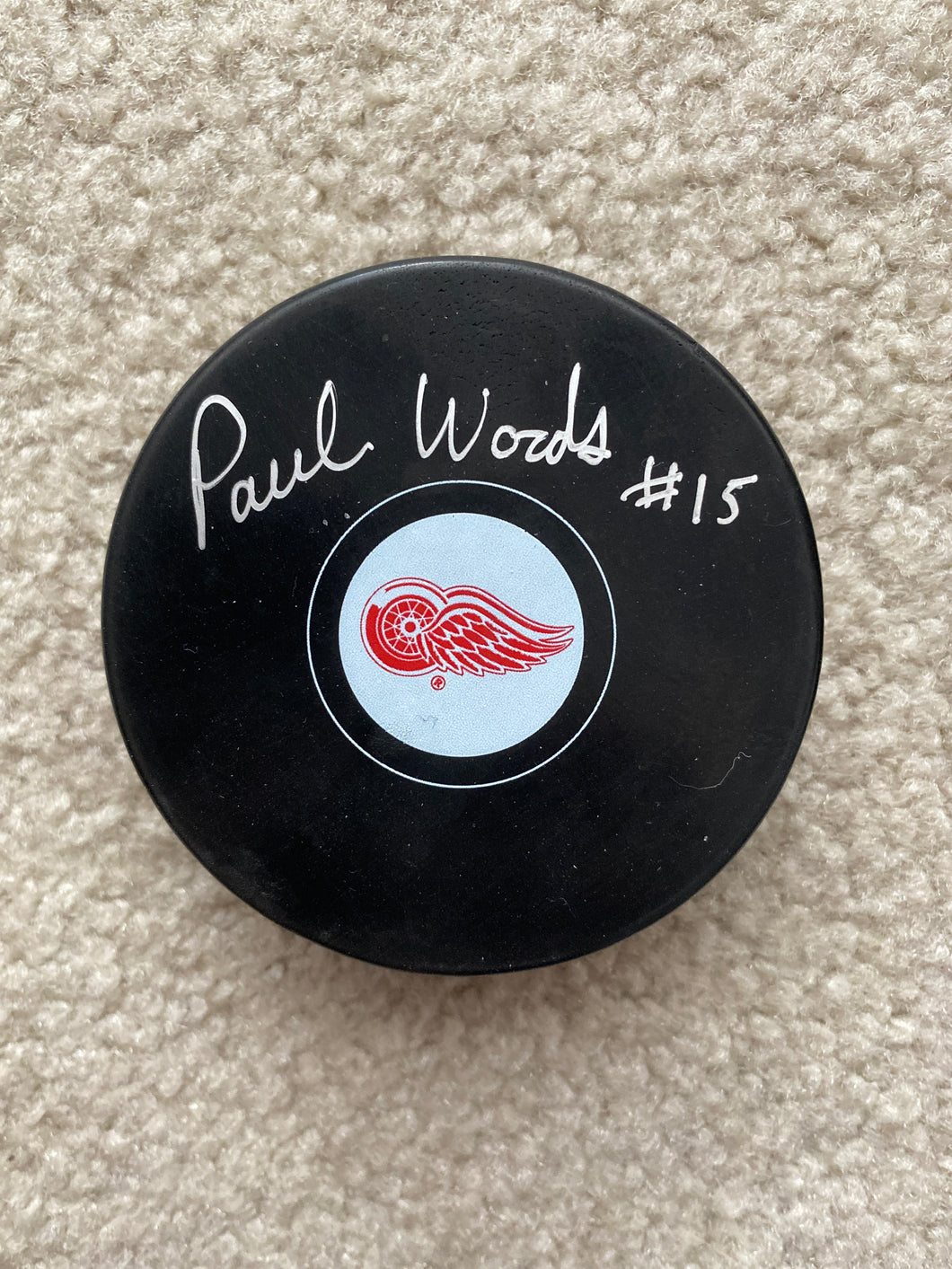 Paul Woods - Autographed Puck - Detroit Red Wings