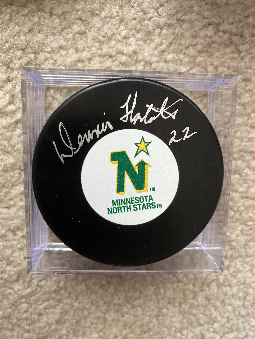 Dennis Hextall - Autographed Puck - Minnesota North Stars