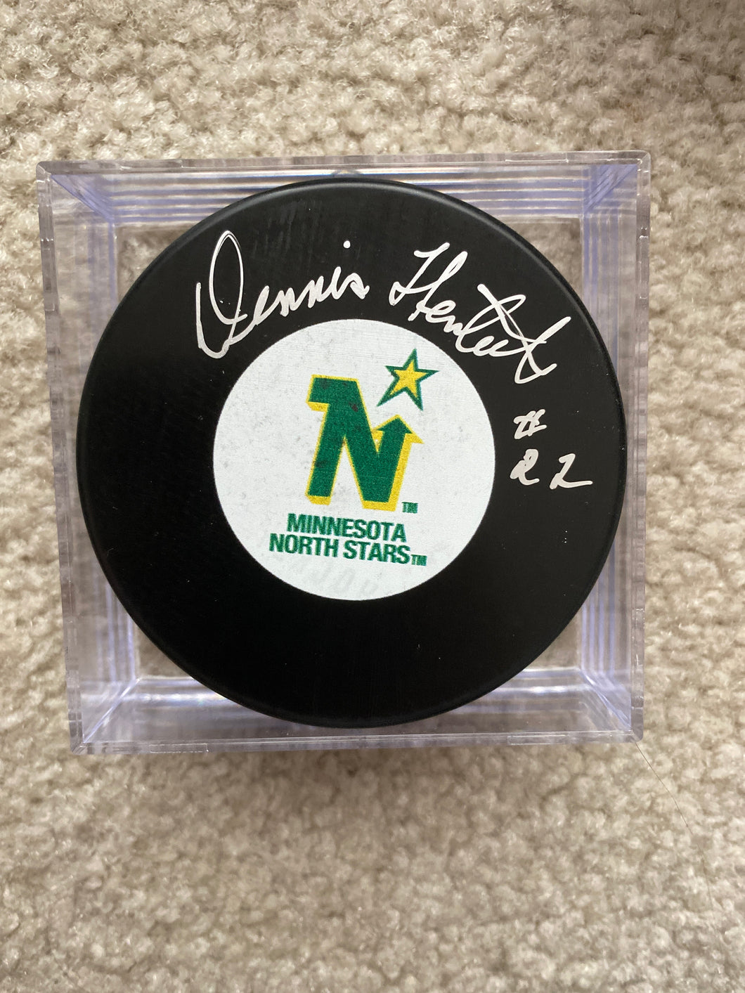 Dennis Hextall - Autographed Puck - Minnesota North Stars