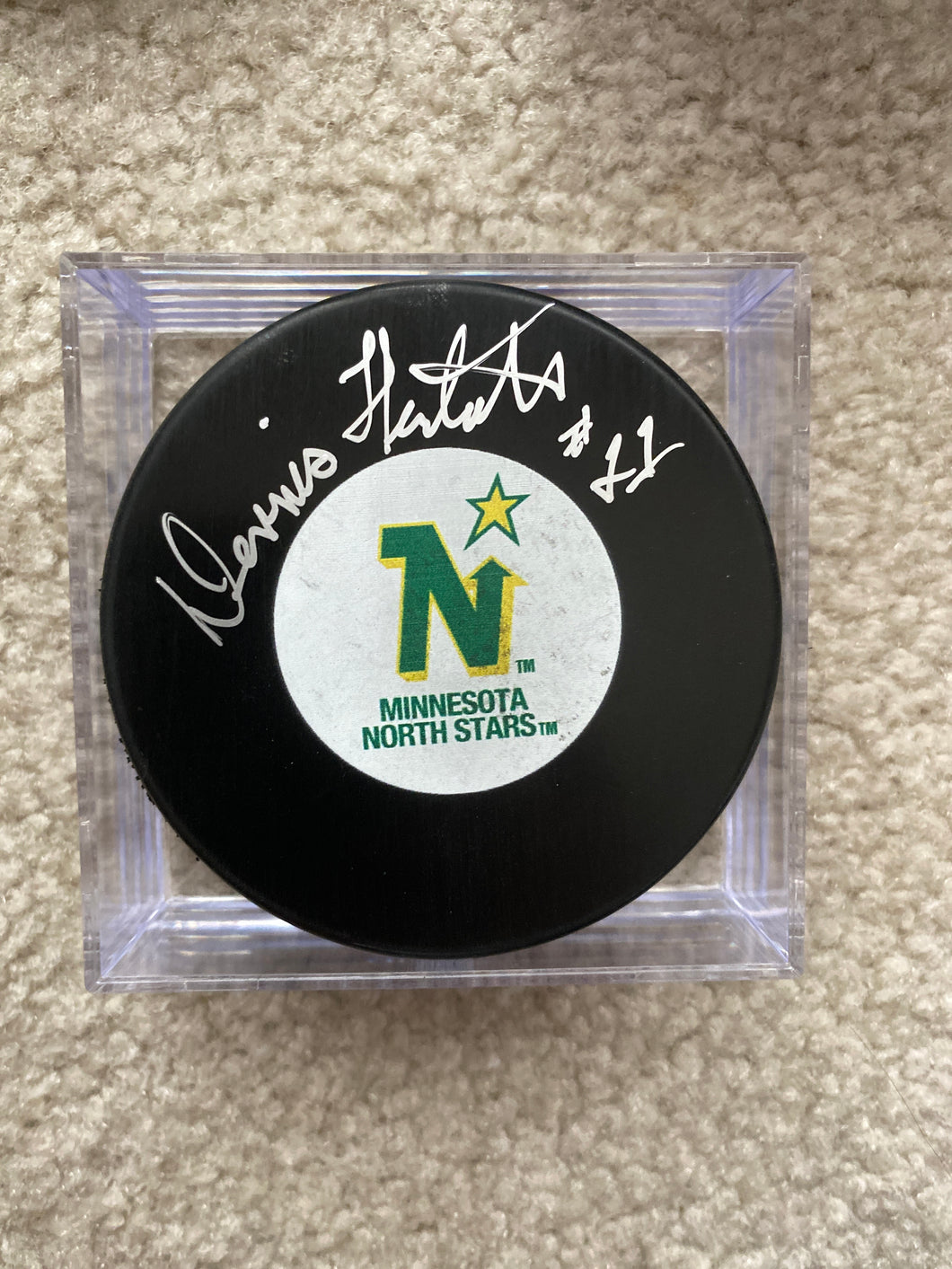 Dennis Hextall - Autographed Puck - Minnesota North Stars