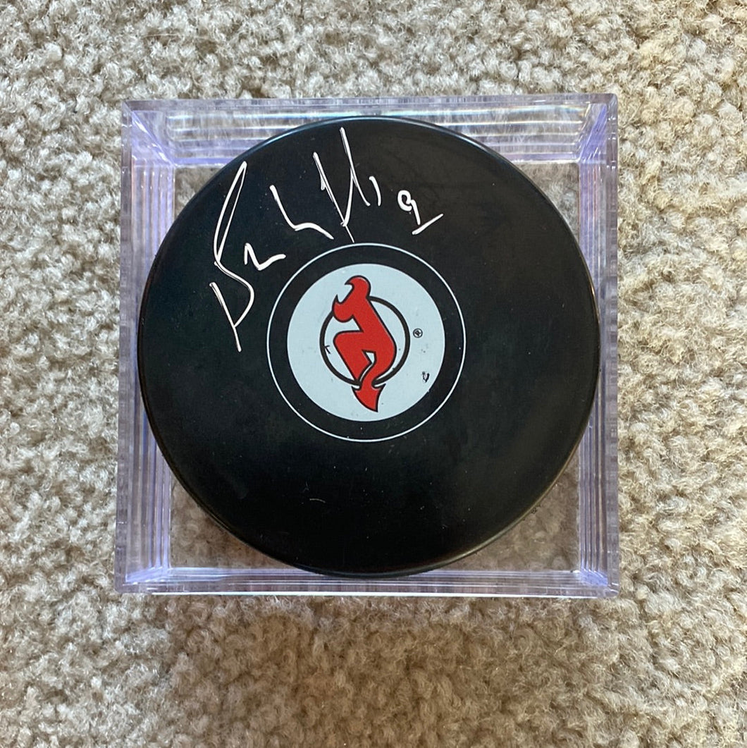 Bernie Nicholls - Autographed Puck New Jersey Devils