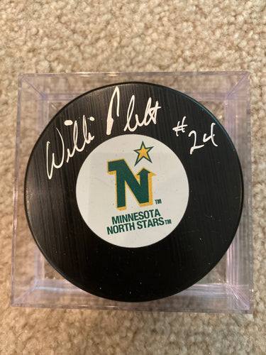 Willi Plett - Autographed Puck Minnesota North Stars