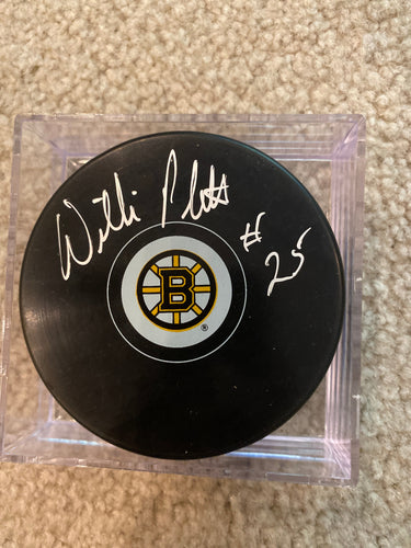 Willi Plett - Autographed Puck Boston Bruins