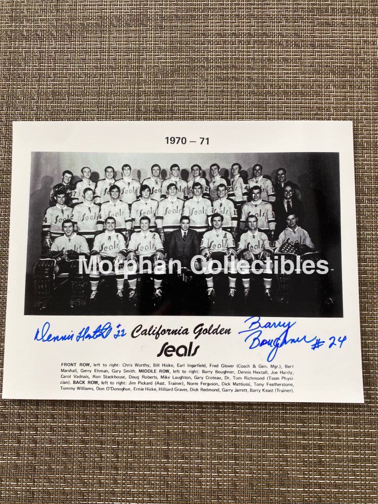Barry Boughner/Dennis Hextall - Autographed California Golden Seals 8X10 Team Photo