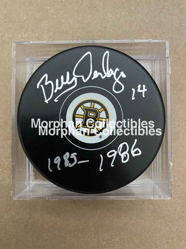 Bill Derlago - Autographed Pucks Boston Bruins Puck