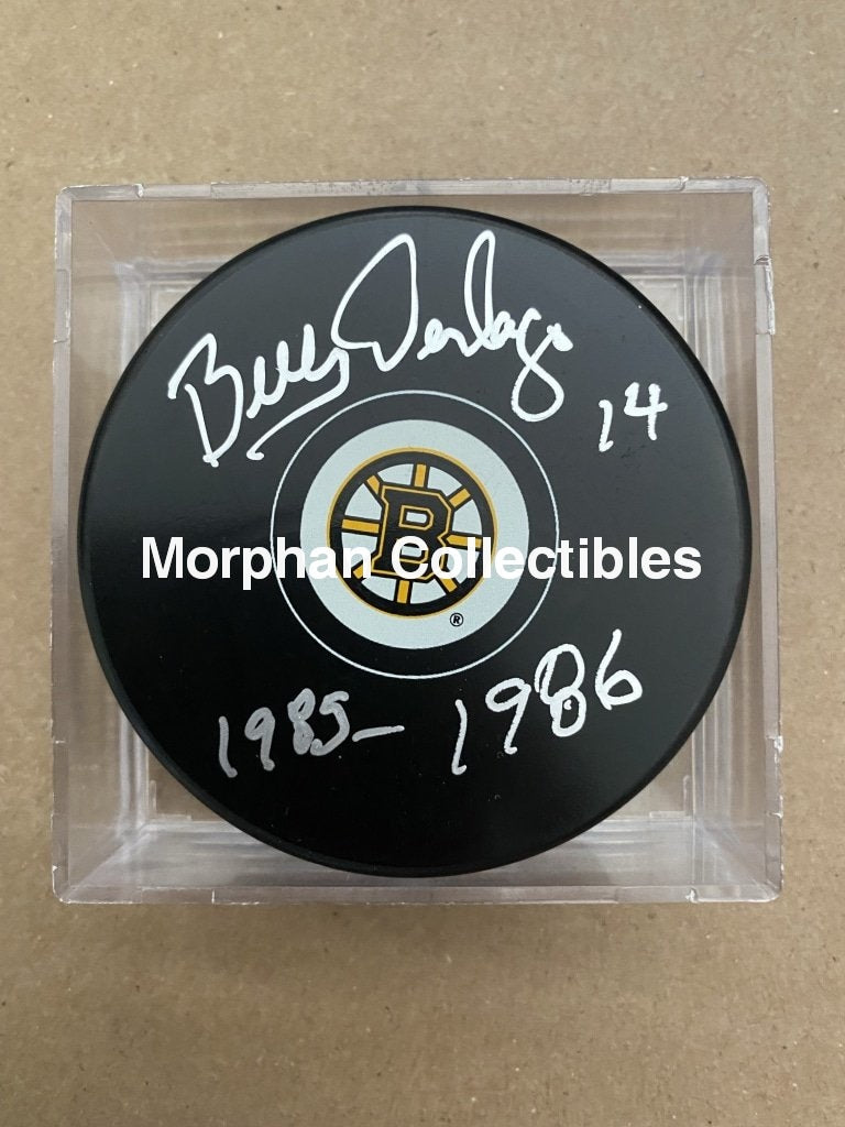 Bill Derlago - Autographed Pucks Boston Bruins Puck