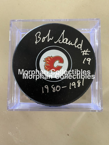 Bob Gould Autographed Calgary Flames Puck