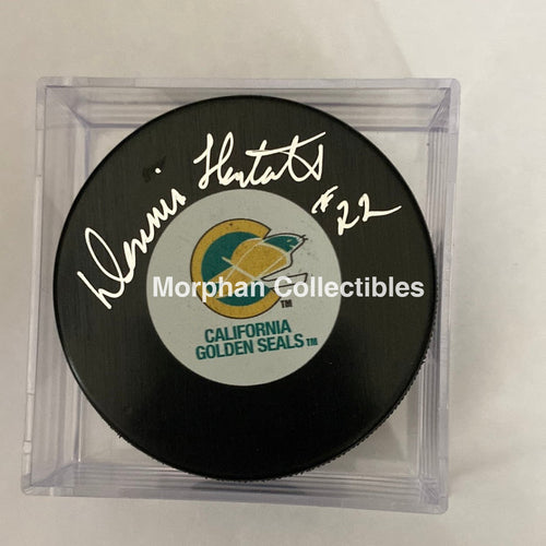 Dennis Hextall - Autographed Puck California Seals