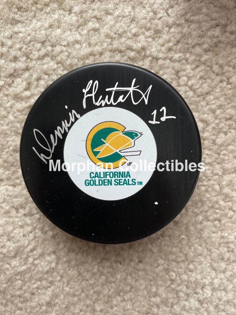 Dennis Hextall - Autographed Puck California Seals