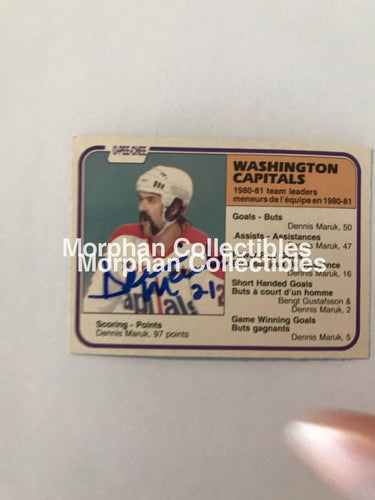 Dennis Maruk Autographed Cards 1981/82 Opc Team Leaders #3 Card