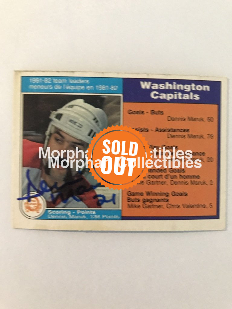 Dennis Maruk Autographed Cards 1982/83 Opc Washington Leaders #2 Card