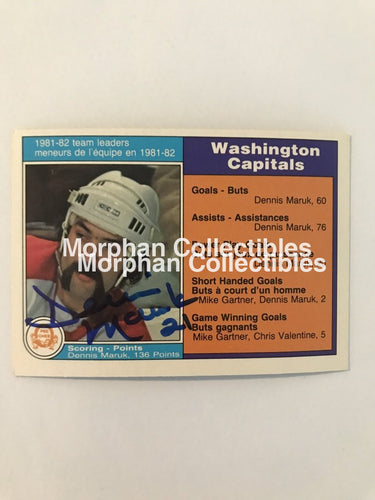 Dennis Maruk Autographed Cards 1982/83 Opc Washington Leaders #4 Card