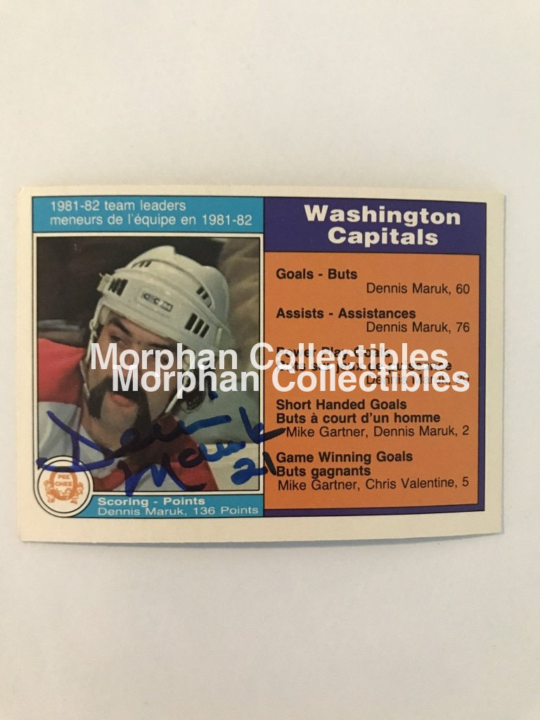 Dennis Maruk Autographed Cards 1982/83 Opc Washington Leaders #4 Card