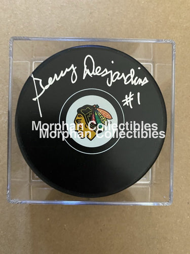 Gerry Sesjardins - Autographed Pucks Chicago Blackhawks Puck
