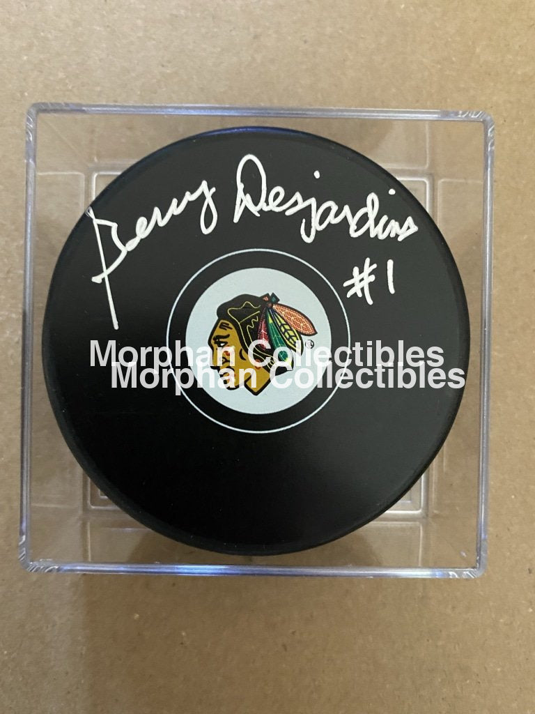Gerry Sesjardins - Autographed Pucks Chicago Blackhawks Puck