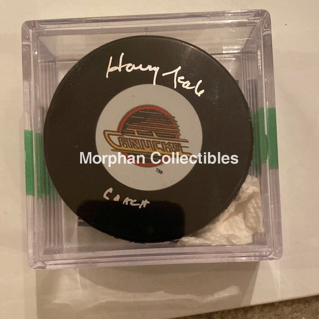 Harry Neale - Autographed Puck Vancouver Canucks