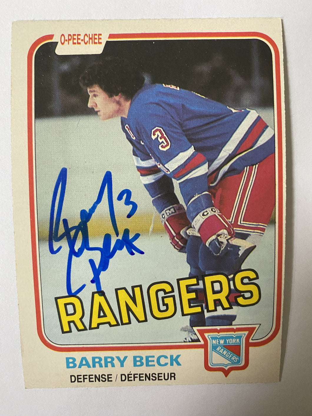 Barry Beck - Autographed Card Opc 1981-82
