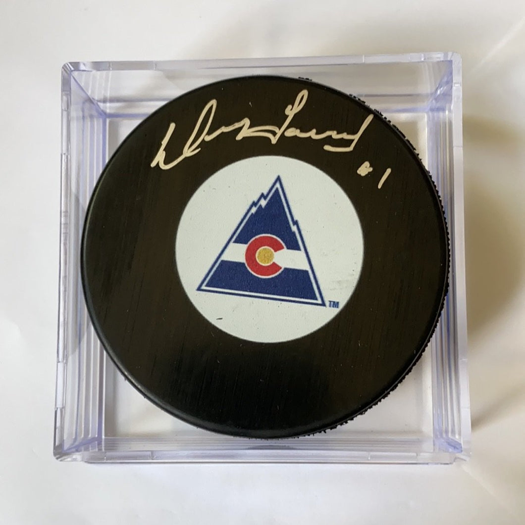 Doug Favell - Autographed Puck Colorado Rockies