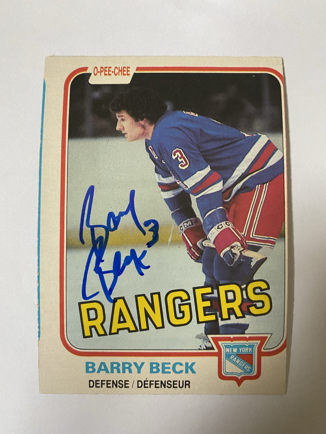 Barry Beck - Autographed Card Opc 1981-82