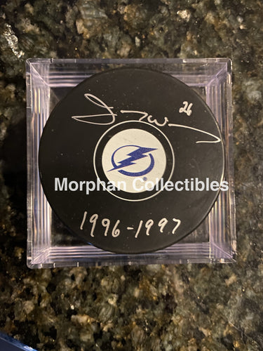 Jay Wells - Autographed Puck Tampa Bay Lightning #1