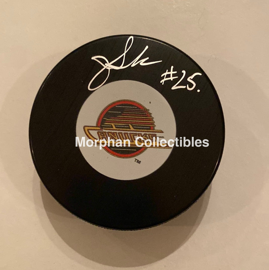 Jim Sandlak - Autographed Puck Vancouver Canucks