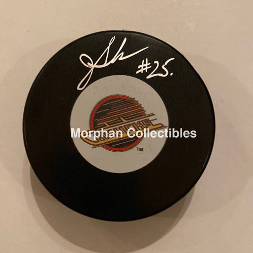 Jim Sandlak - Autographed Puck Vancouver Canucks