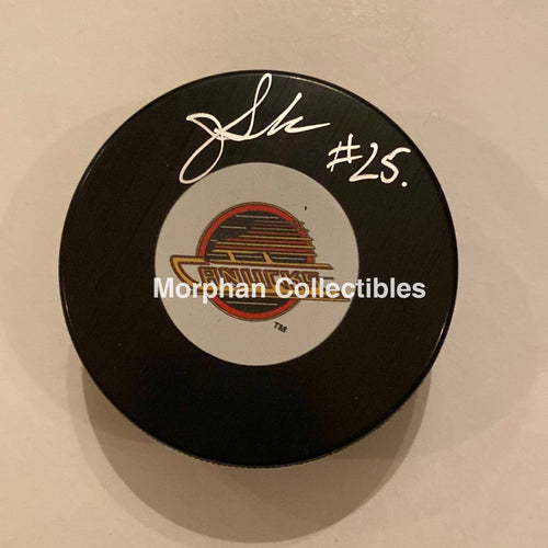 Jim Sandlak - Autographed Puck Vancouver Canucks