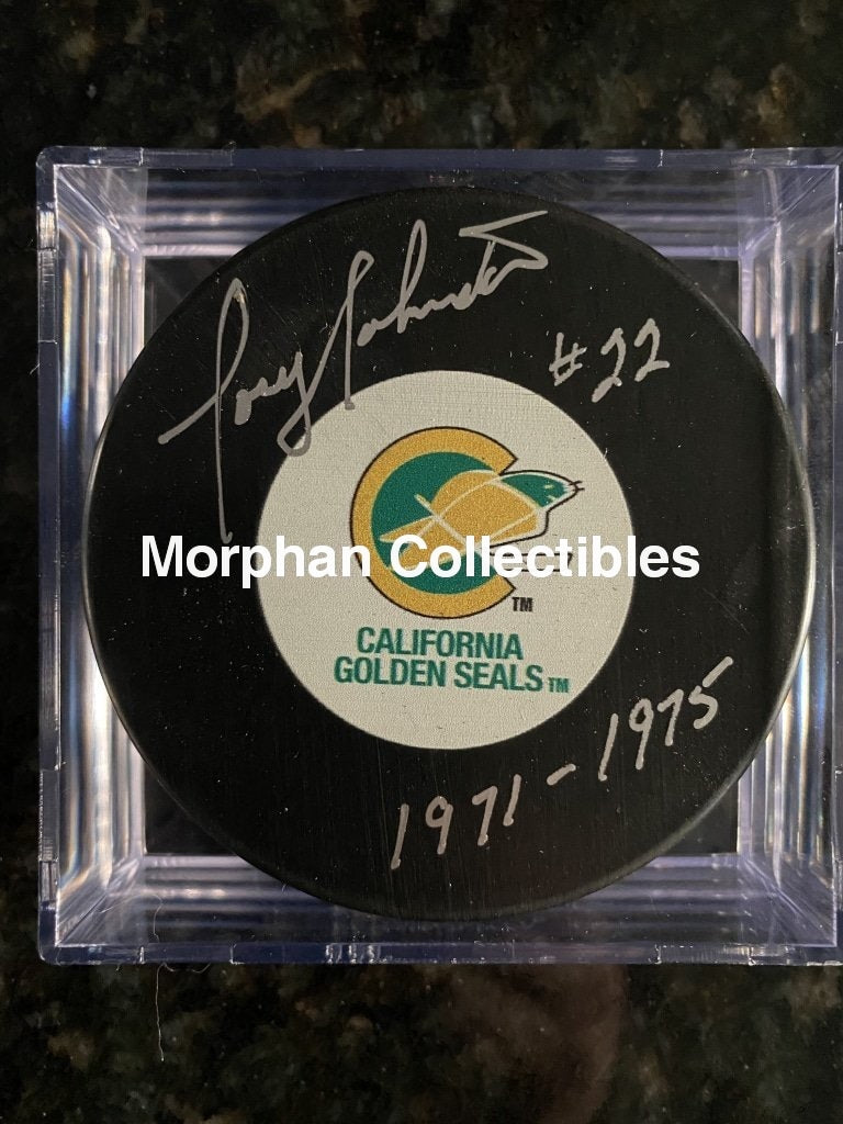 Joey Johnston - Autographed Pucks California Seals Puck