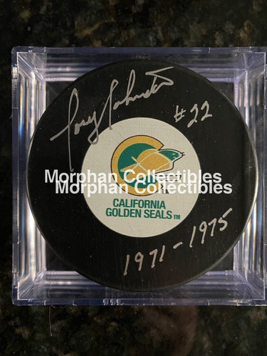 Joey Johnston - Autographed Pucks California Seals Puck
