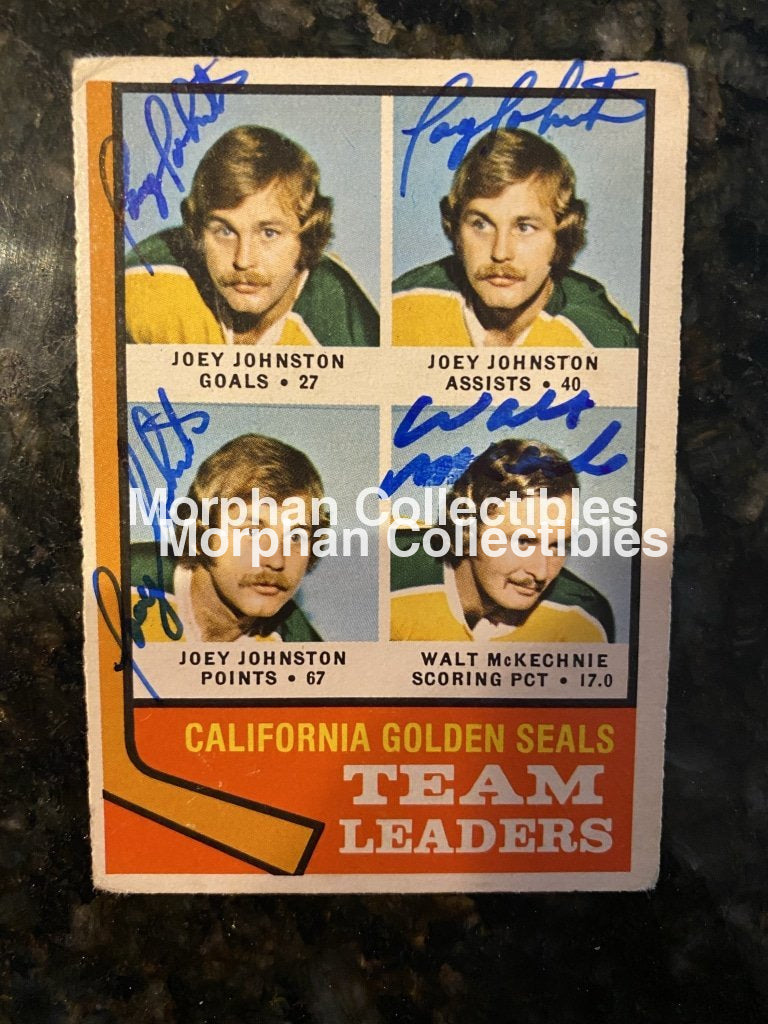 Joey Johnston Autographed Cards 1974-75 Opc Team Leaders #4 With Mckechnie Card