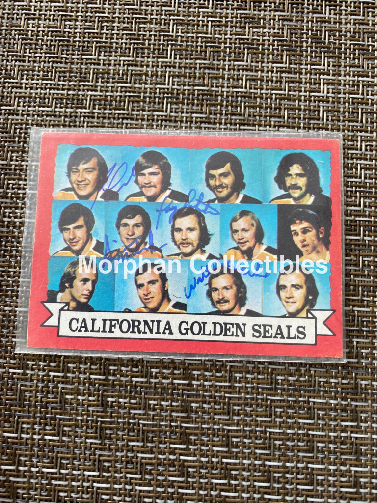 Joey Johnston/Walt Mckechnie/Reggie Leach/Gilles Meloche - Autographed Card 1969-70 Topps Team