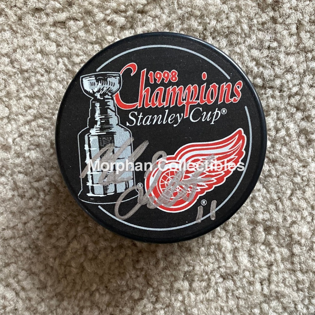 Matthieu Dandenault - Autographed Puck Detroit Red Wings