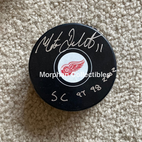 Matthieu Dandenault - Autographed Puck Detroit Red Wings