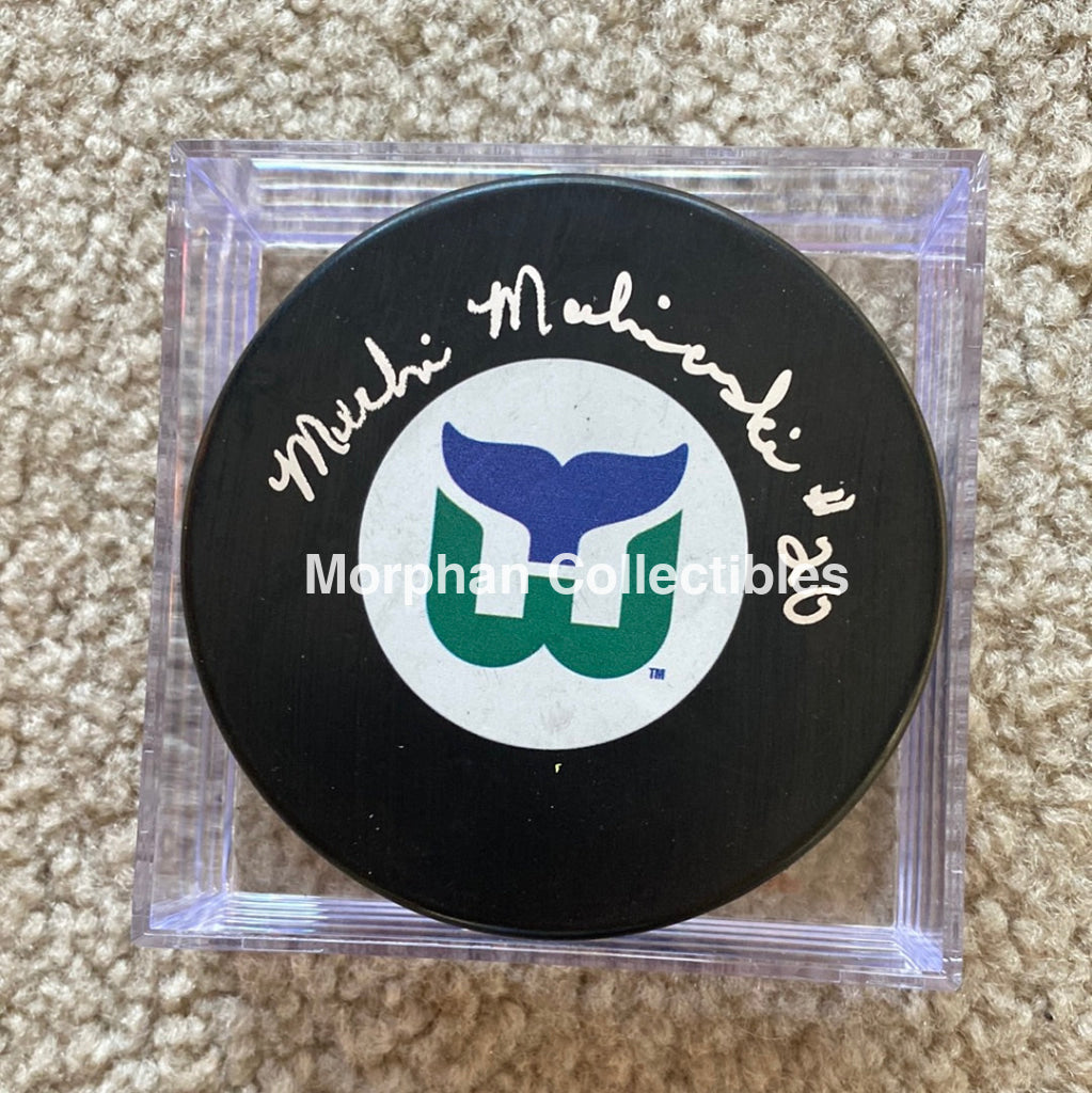 Merlin Malinowski - Autographed Puck Hartford Whalers