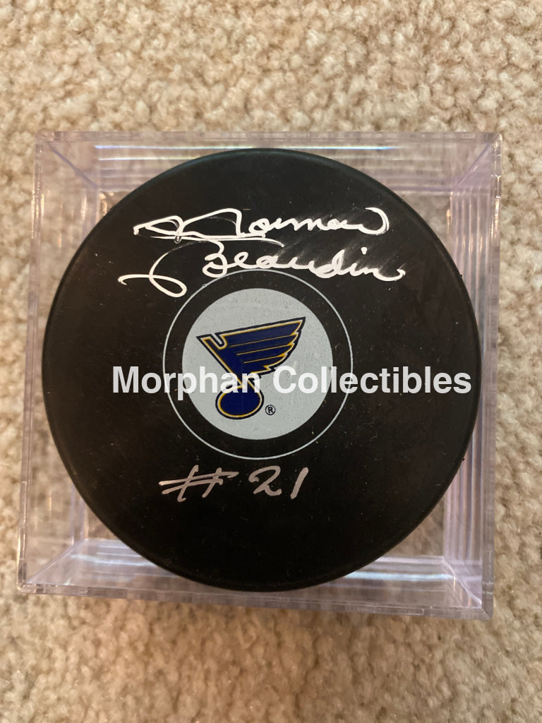 Norm Beaudin - Autographed Puck St Louis Blues