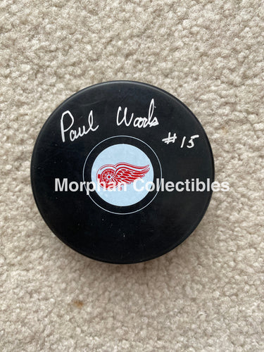 Paul Woods - Autographed Puck Detroit Red Wings