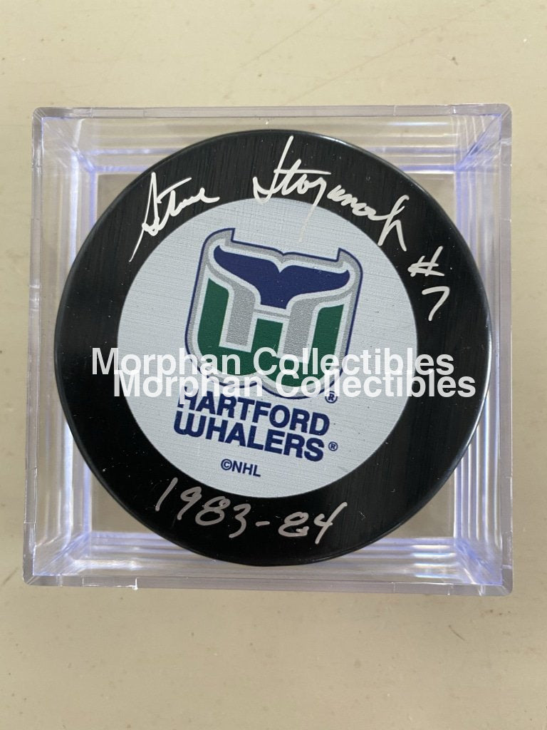 Steve Stoyanovich - Autographed Pucks Hartford Whalers Puck