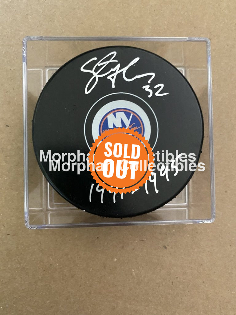 Steve Thomas - Autographed Puck New York Islanders Inscription
