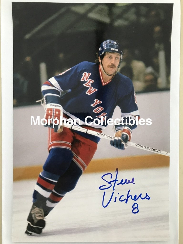 Steve Vickers - Autographed 8X10 Photos Rangers Blue Jersey 8 X 12 Photo