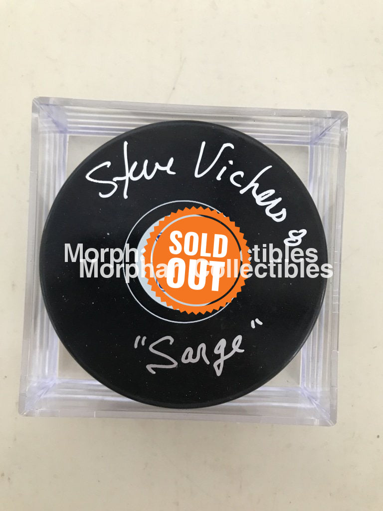 Steve Vickers - Autographed New York Rangers Puck Sarge