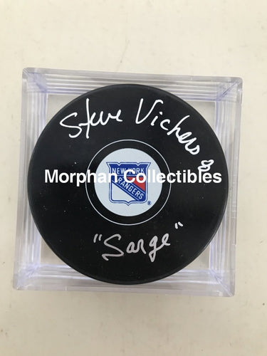 Steve Vickers - Autographed New York Rangers Puck Sarge