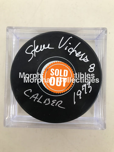 Steve Vickers - Autographed New York Rangers Puck Calder 1973