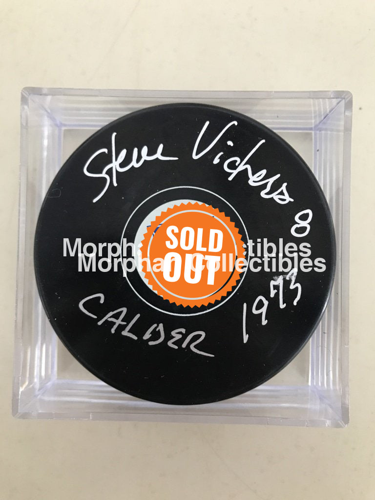 Steve Vickers - Autographed New York Rangers Puck Calder 1973