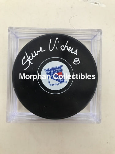 Steve Vickers - Autographed New York Rangers Puck No Inscriptions