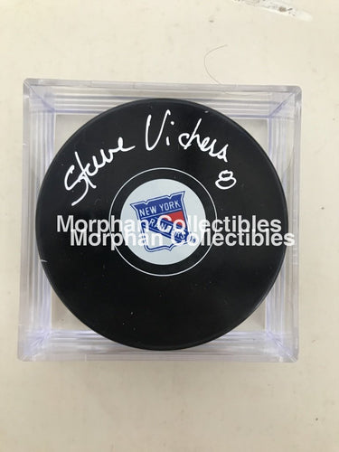 Steve Vickers - Autographed New York Rangers Puck No Inscriptions