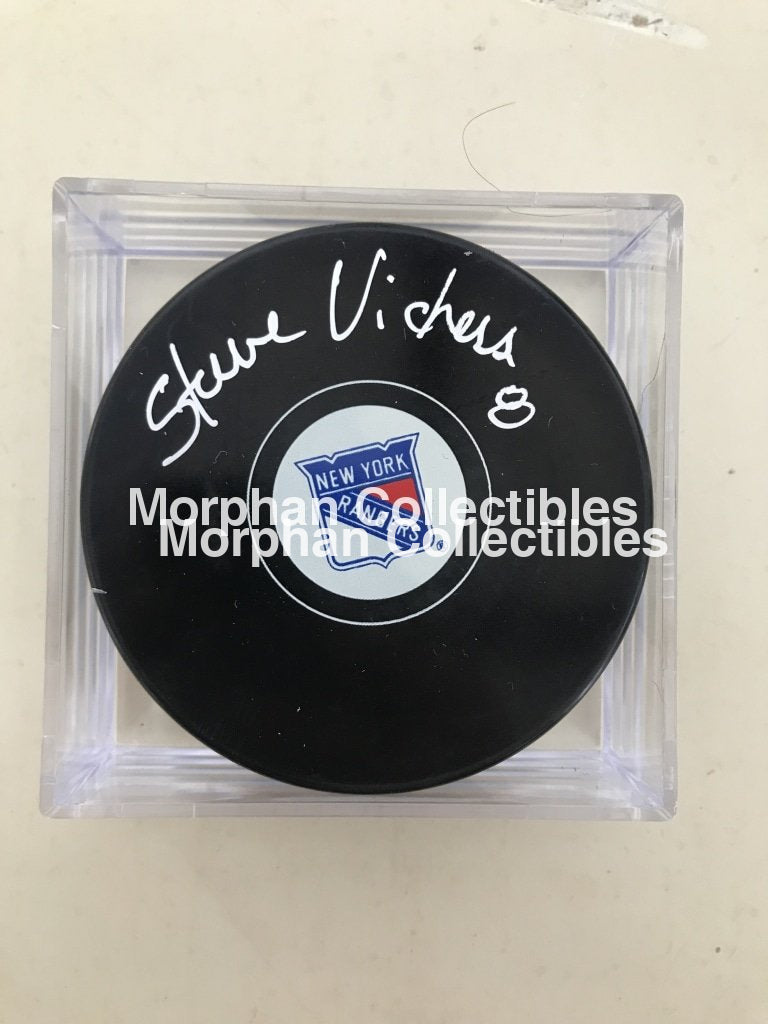 Steve Vickers - Autographed New York Rangers Puck No Inscriptions