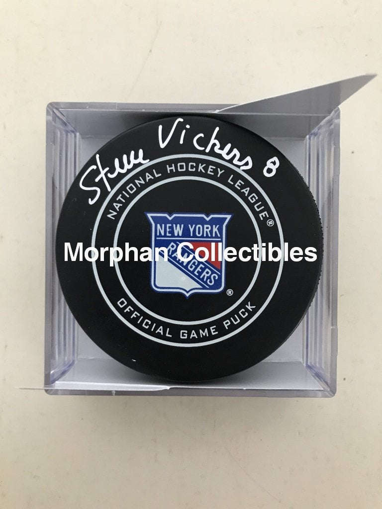 Steve Vickers - Autographed New York Rangers Puck Premium